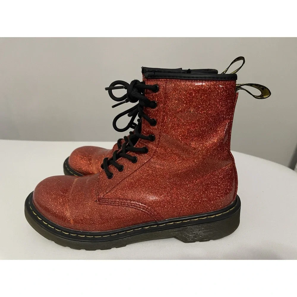 Dr DOC Marten 1460 Y Red Glitter Lace Up Boots - Size 5 US M / 4‎ UK